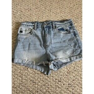 RANCAN Cuffed Ripped Jean Shorts SIZE Medium Light Wash